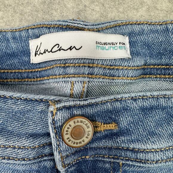 KanCan Flare High Rise Front Seam Jean SZ 32 Light Wash Super Stretch Frayed Hem - Picture 3 of 12